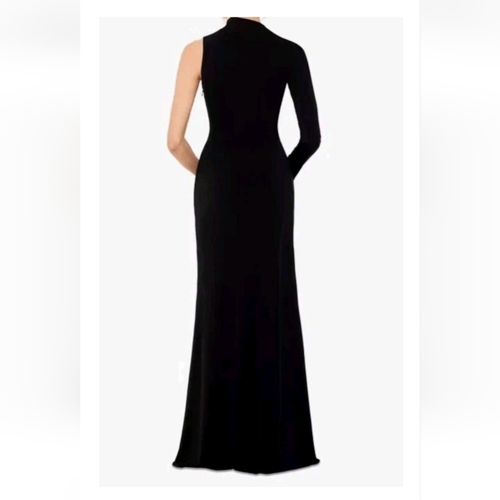 Betsy & Adam Asymmetric-Neck One-Sleeve Gown Dress Black Side Slit  Size 4 NWT - Picture 2 of 10